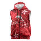 Personalised Dolphins Sleeveless Zip Hoodie Polynesian Tribal Pattern With Rugby Dolphin Mascot Art