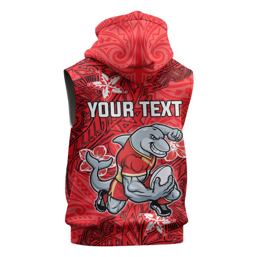 Personalised Dolphins Sleeveless Zip Hoodie Polynesian Tribal Pattern With Rugby Dolphin Mascot Art