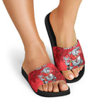 Personalised Dolphins Slide Sandals Polynesian Tribal Pattern With Rugby Dolphin Mascot Art