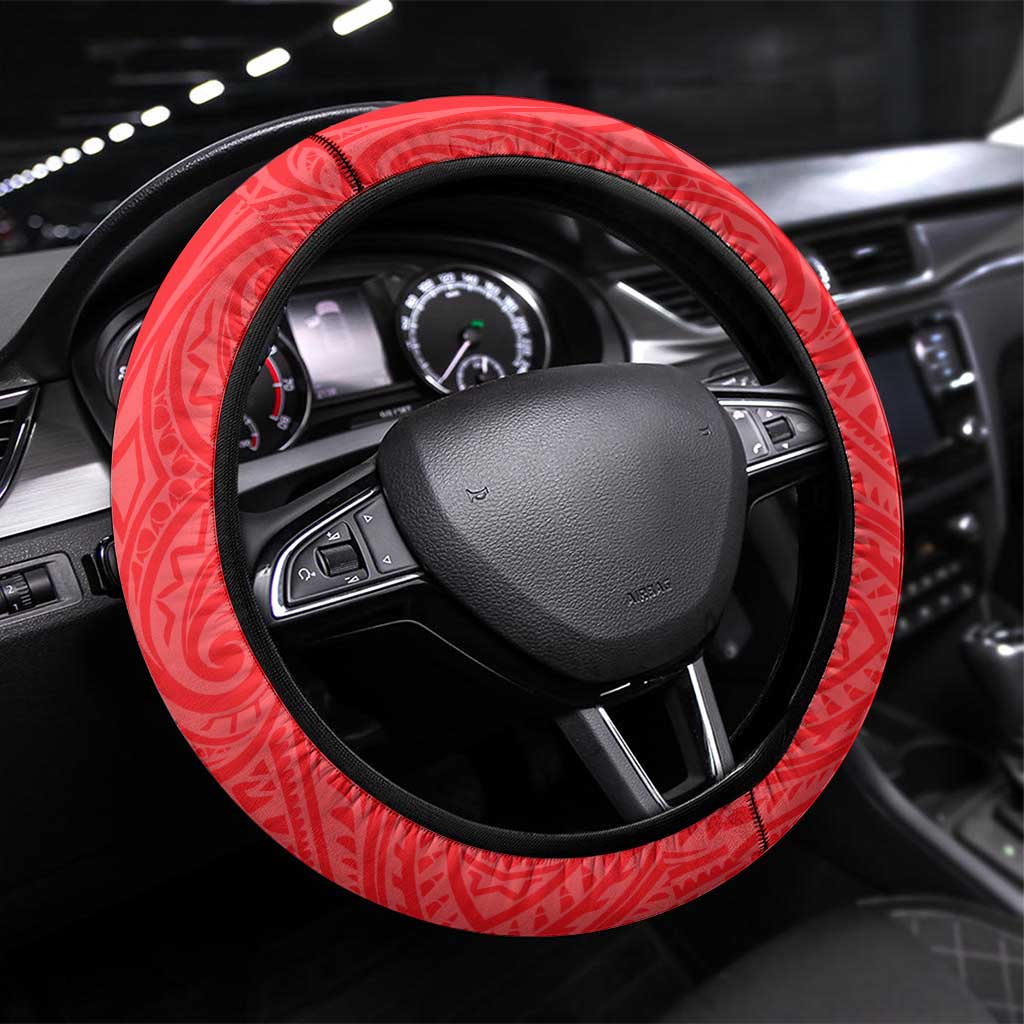 Dolphins Steering Wheel Cover Polynesian Tribal Pattern With Rugby Dolphin Mascot Art