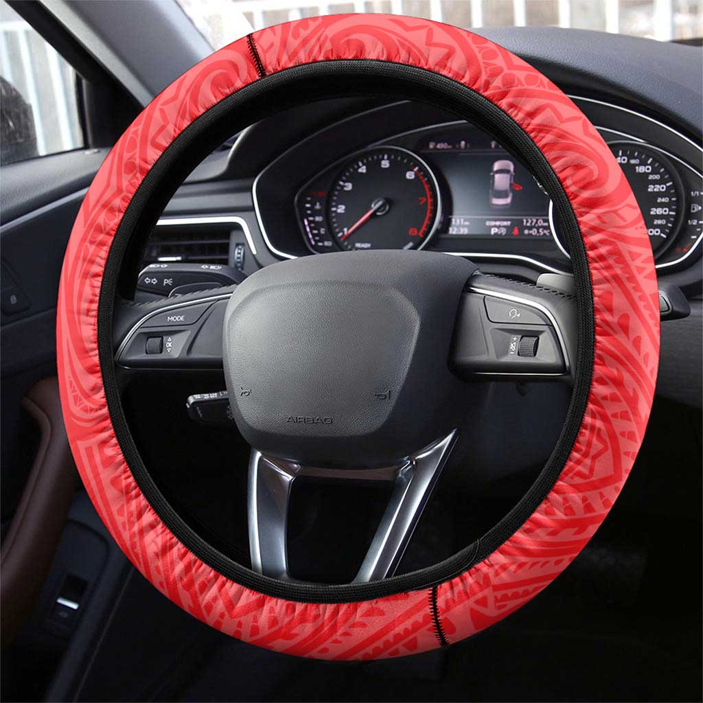 Dolphins Steering Wheel Cover Polynesian Tribal Pattern With Rugby Dolphin Mascot Art