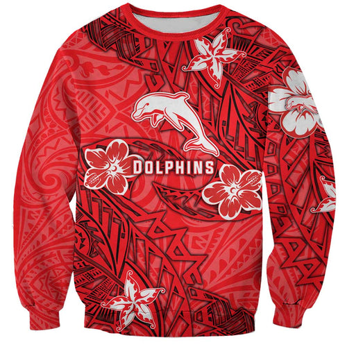 Personalised Dolphins Sweatshirt Polynesian Tribal Pattern With Rugby Dolphin Mascot Art