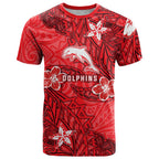 Personalised Dolphins T Shirt Polynesian Tribal Pattern With Rugby Dolphin Mascot Art