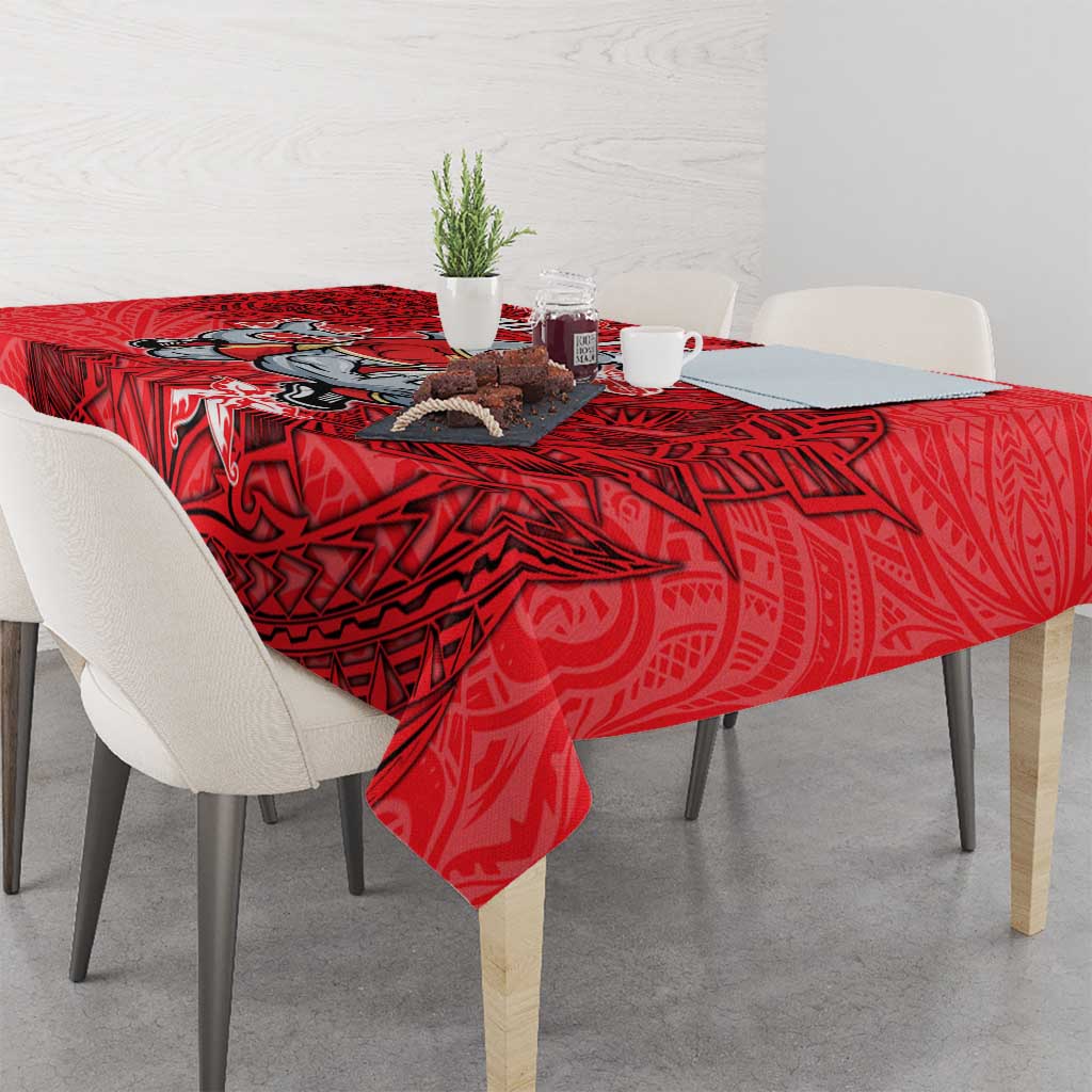 Personalised Dolphins Tablecloth Polynesian Tribal Pattern With Rugby Dolphin Mascot Art