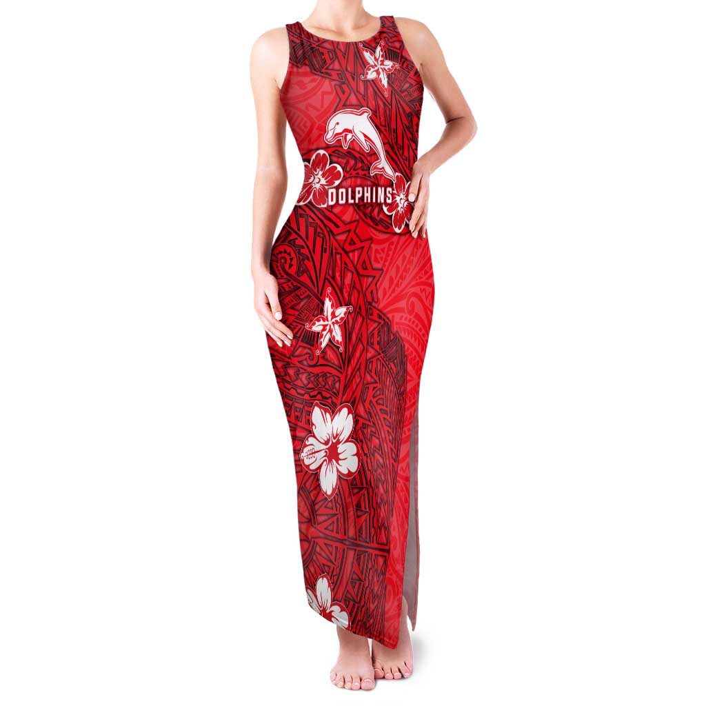 Personalised Dolphins Tank Maxi Dress Polynesian Tribal Pattern With Rugby Dolphin Mascot Art