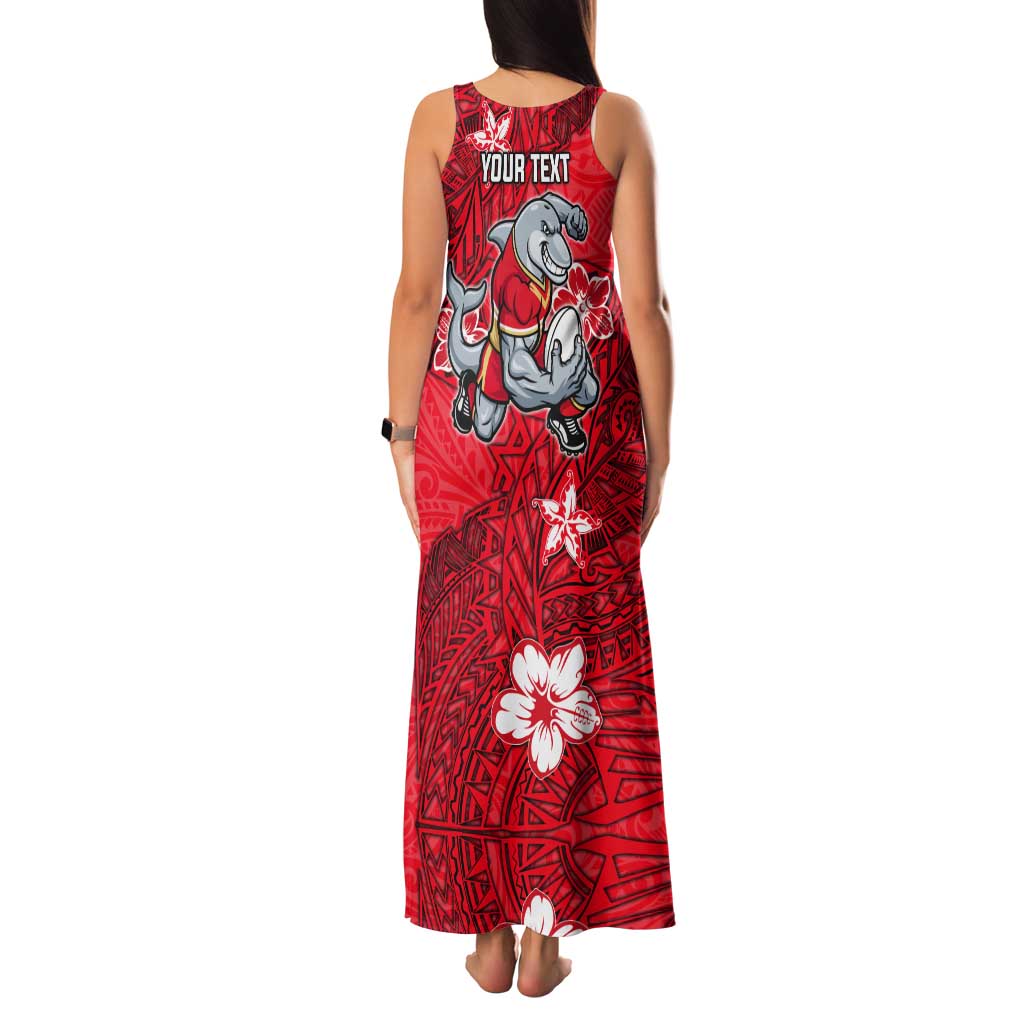 Personalised Dolphins Tank Maxi Dress Polynesian Tribal Pattern With Rugby Dolphin Mascot Art