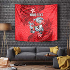 Personalised Dolphins Tapestry Polynesian Tribal Pattern With Rugby Dolphin Mascot Art