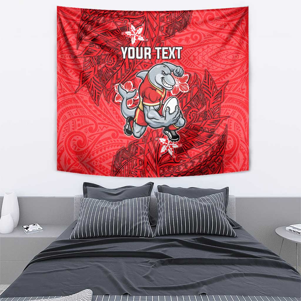 Personalised Dolphins Tapestry Polynesian Tribal Pattern With Rugby Dolphin Mascot Art