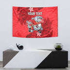 Personalised Dolphins Tapestry Polynesian Tribal Pattern With Rugby Dolphin Mascot Art