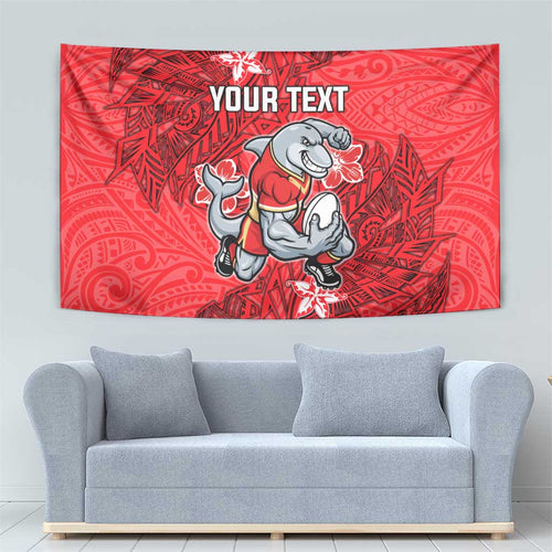 Personalised Dolphins Tapestry Polynesian Tribal Pattern With Rugby Dolphin Mascot Art