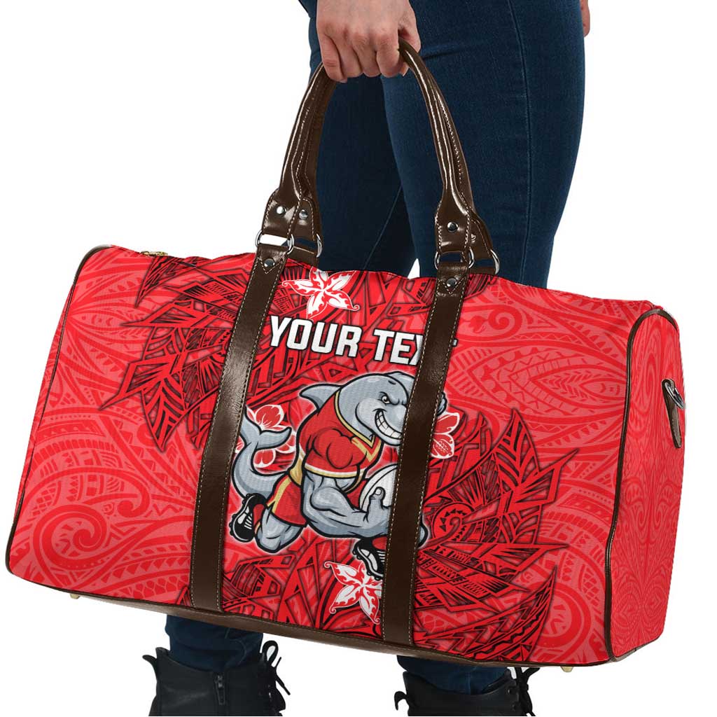 Personalised Dolphins Travel Bag Polynesian Tribal Pattern With Rugby Dolphin Mascot Art