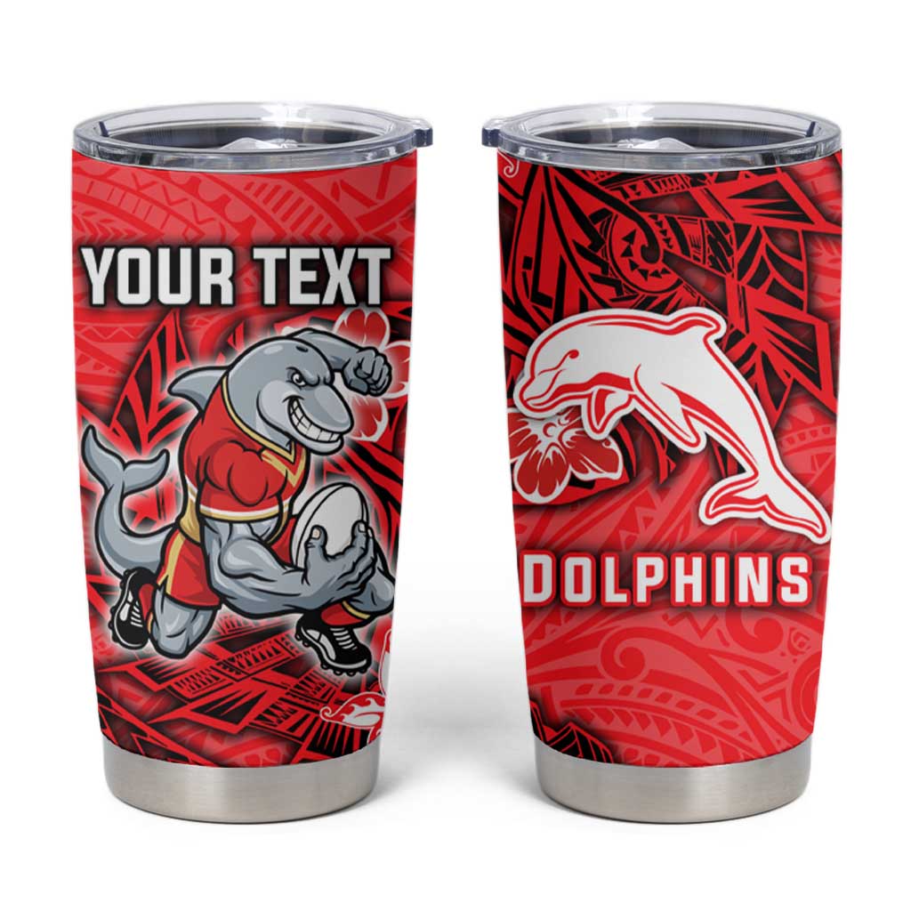 Personalised Dolphins Tumbler Cup Polynesian Tribal Pattern With Rugby Dolphin Mascot Art
