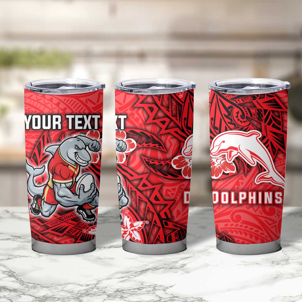 Personalised Dolphins Tumbler Cup Polynesian Tribal Pattern With Rugby Dolphin Mascot Art