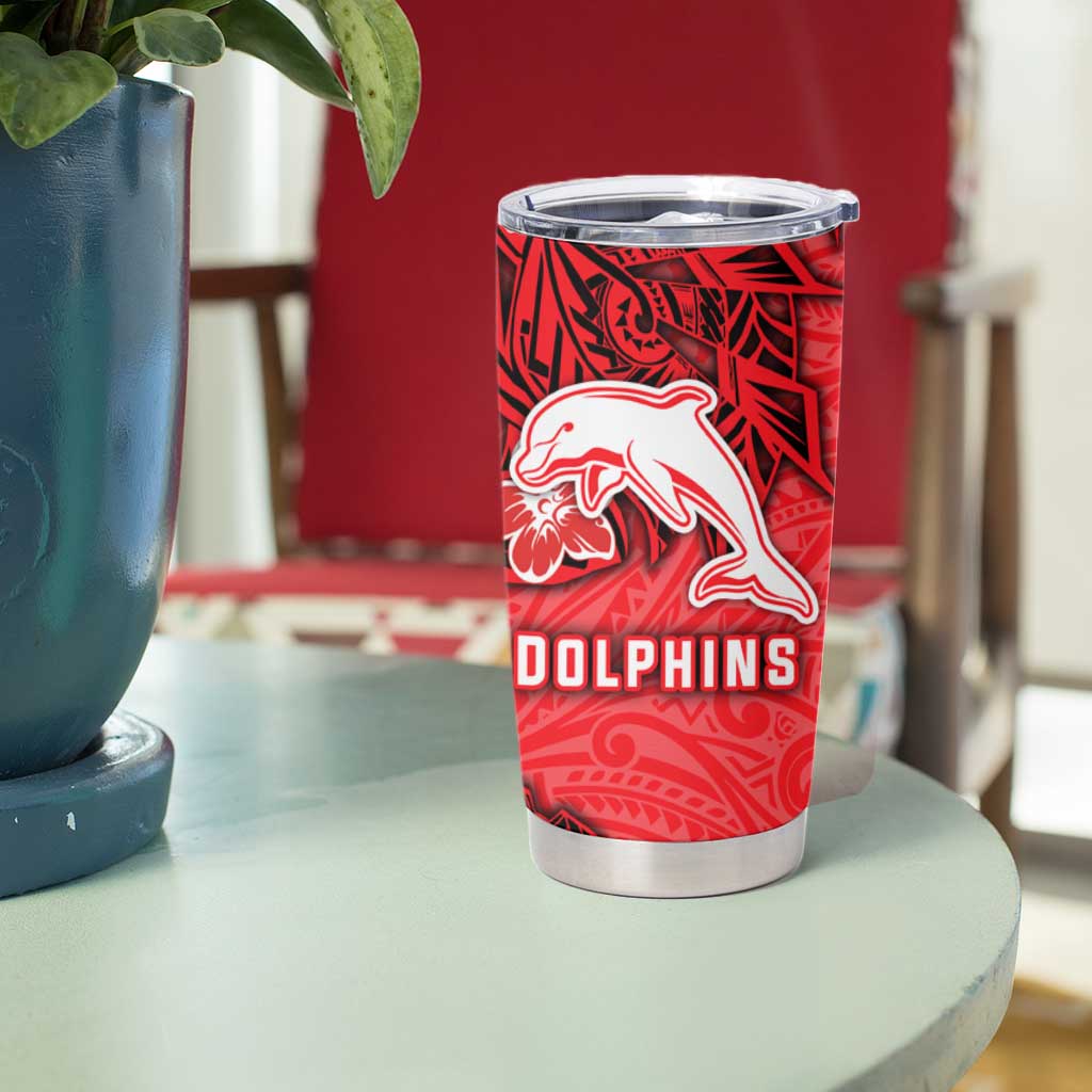 Personalised Dolphins Tumbler Cup Polynesian Tribal Pattern With Rugby Dolphin Mascot Art