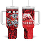 Personalised Dolphins Tumbler With Handle Polynesian Tribal Pattern With Rugby Dolphin Mascot Art