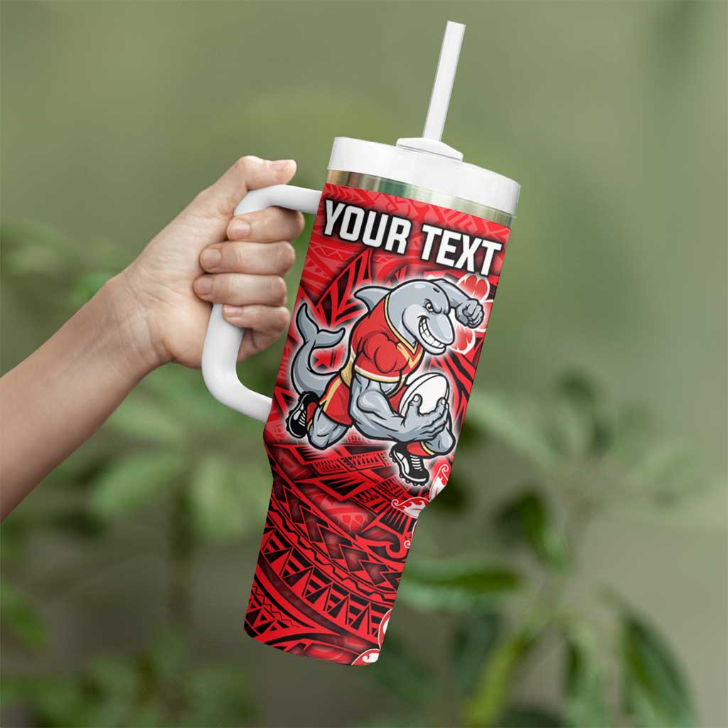 Personalised Dolphins Tumbler With Handle Polynesian Tribal Pattern With Rugby Dolphin Mascot Art