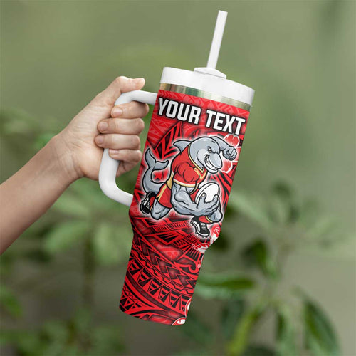 Personalised Dolphins Tumbler With Handle Polynesian Tribal Pattern With Rugby Dolphin Mascot Art