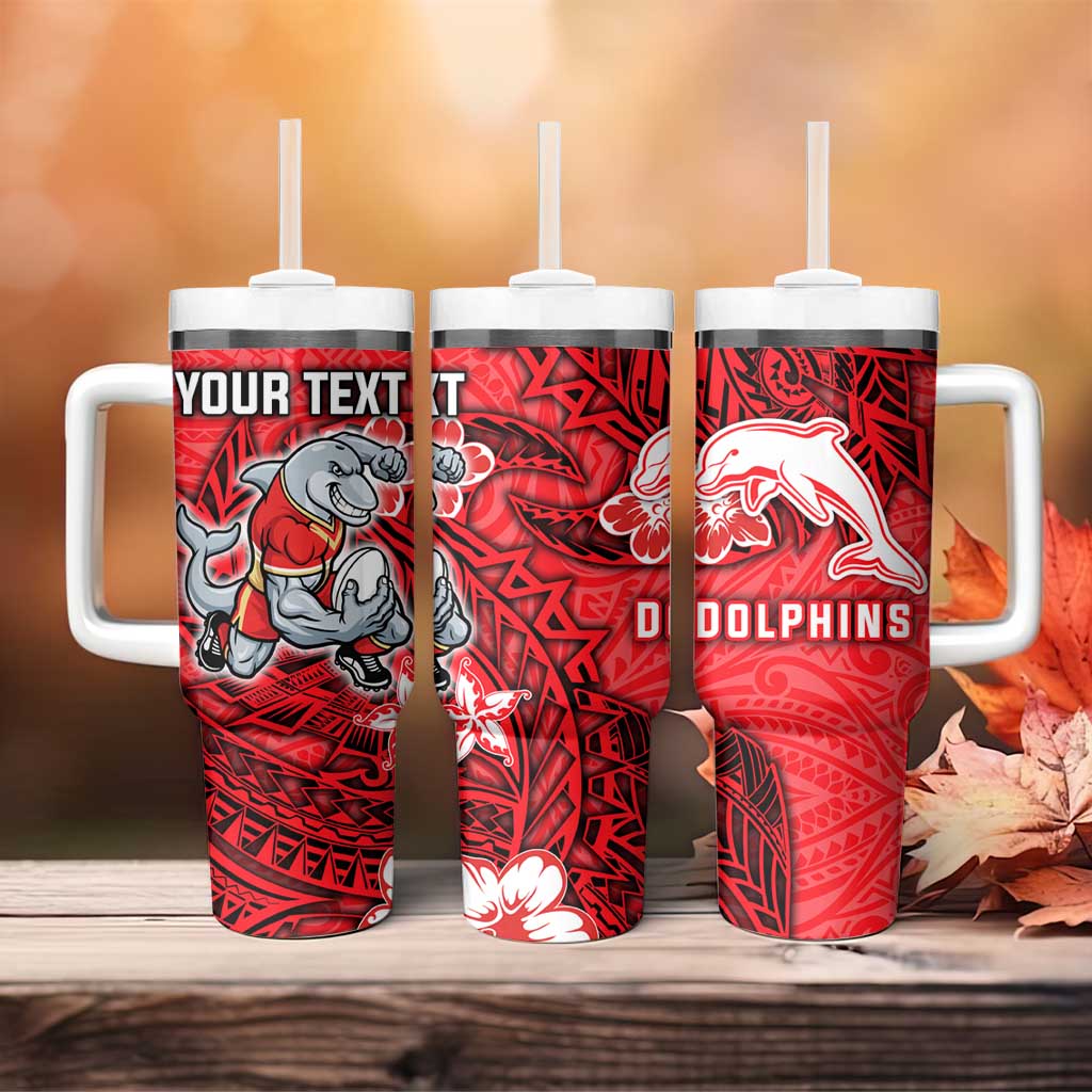 Personalised Dolphins Tumbler With Handle Polynesian Tribal Pattern With Rugby Dolphin Mascot Art