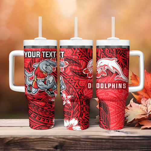 Personalised Dolphins Tumbler With Handle Polynesian Tribal Pattern With Rugby Dolphin Mascot Art