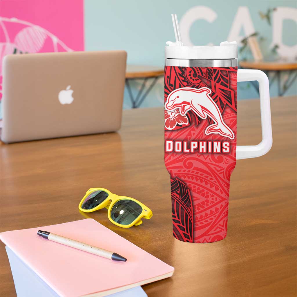 Personalised Dolphins Tumbler With Handle Polynesian Tribal Pattern With Rugby Dolphin Mascot Art