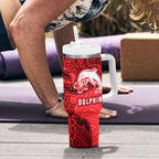 Personalised Dolphins Tumbler With Handle Polynesian Tribal Pattern With Rugby Dolphin Mascot Art