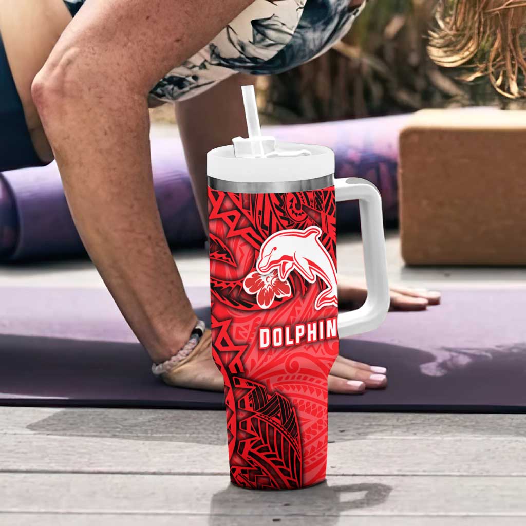 Personalised Dolphins Tumbler With Handle Polynesian Tribal Pattern With Rugby Dolphin Mascot Art