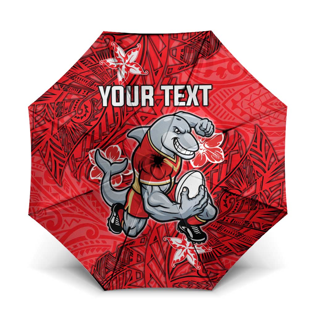 Personalised Dolphins Umbrella Polynesian Tribal Pattern With Rugby Dolphin Mascot Art