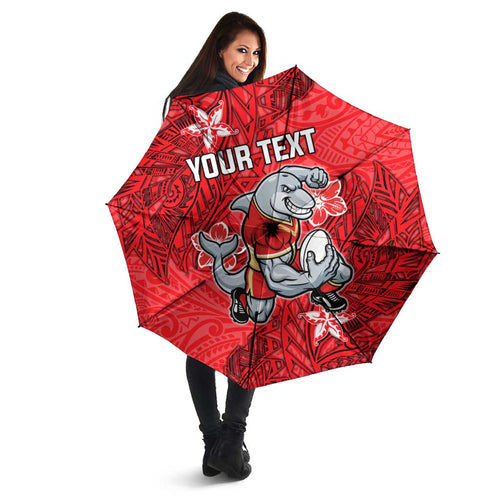 Personalised Dolphins Umbrella Polynesian Tribal Pattern With Rugby Dolphin Mascot Art