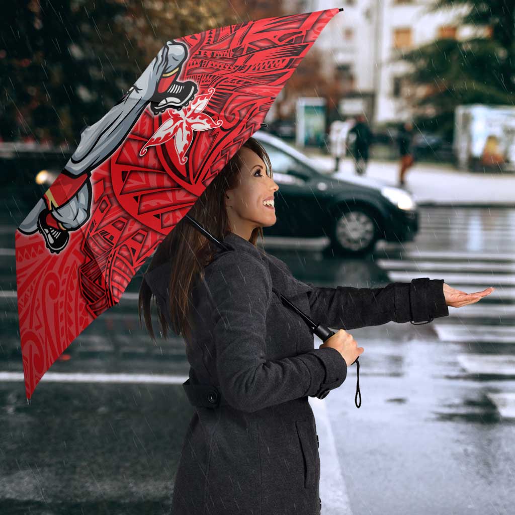 Personalised Dolphins Umbrella Polynesian Tribal Pattern With Rugby Dolphin Mascot Art