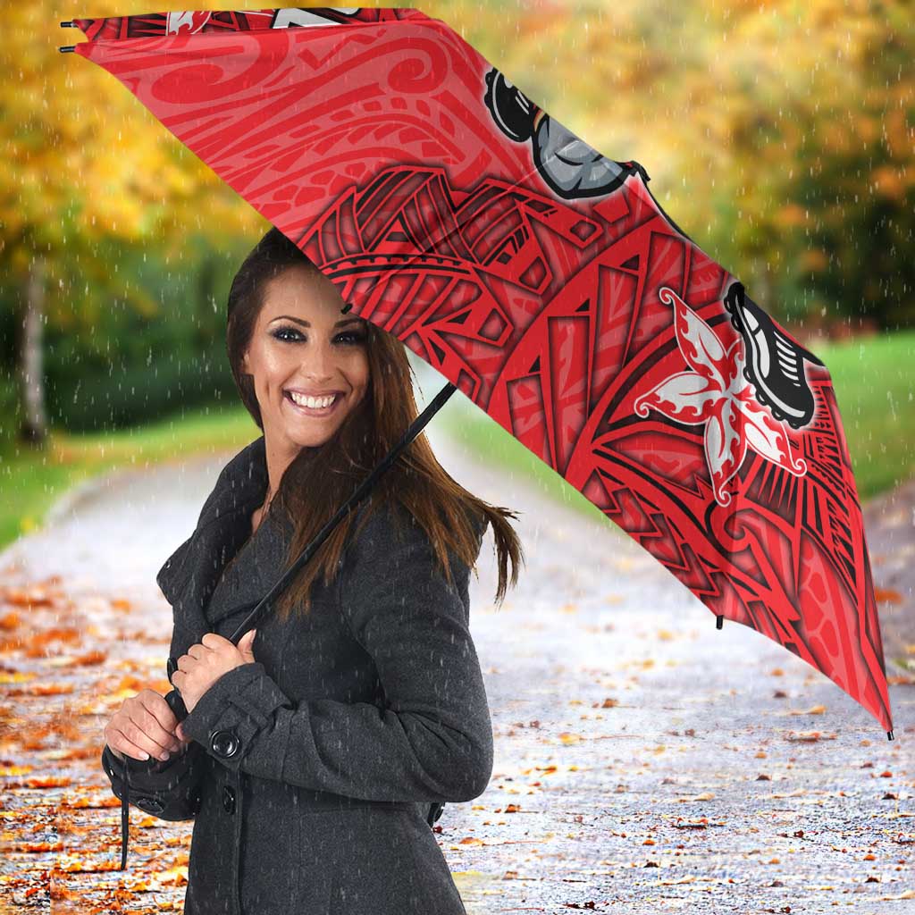 Personalised Dolphins Umbrella Polynesian Tribal Pattern With Rugby Dolphin Mascot Art