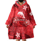 Personalised Dolphins Wearable Blanket Hoodie Polynesian Tribal Pattern With Rugby Dolphin Mascot Art
