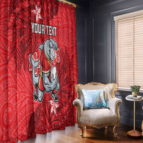 Personalised Dolphins Window Curtain Polynesian Tribal Pattern With Rugby Dolphin Mascot Art