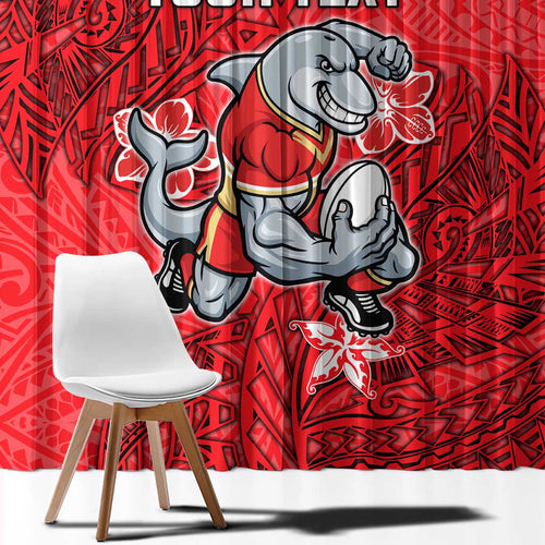 Personalised Dolphins Window Curtain Polynesian Tribal Pattern With Rugby Dolphin Mascot Art