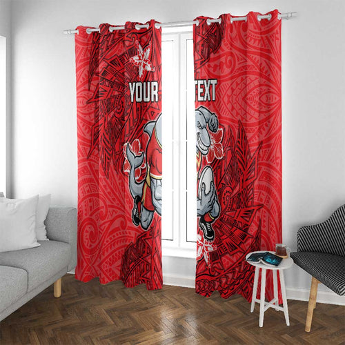 Personalised Dolphins Window Curtain Polynesian Tribal Pattern With Rugby Dolphin Mascot Art