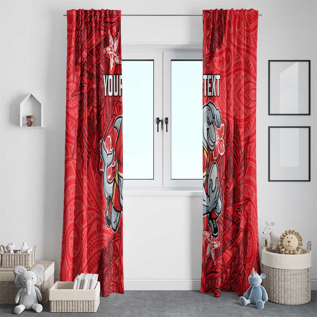 Personalised Dolphins Window Curtain Polynesian Tribal Pattern With Rugby Dolphin Mascot Art