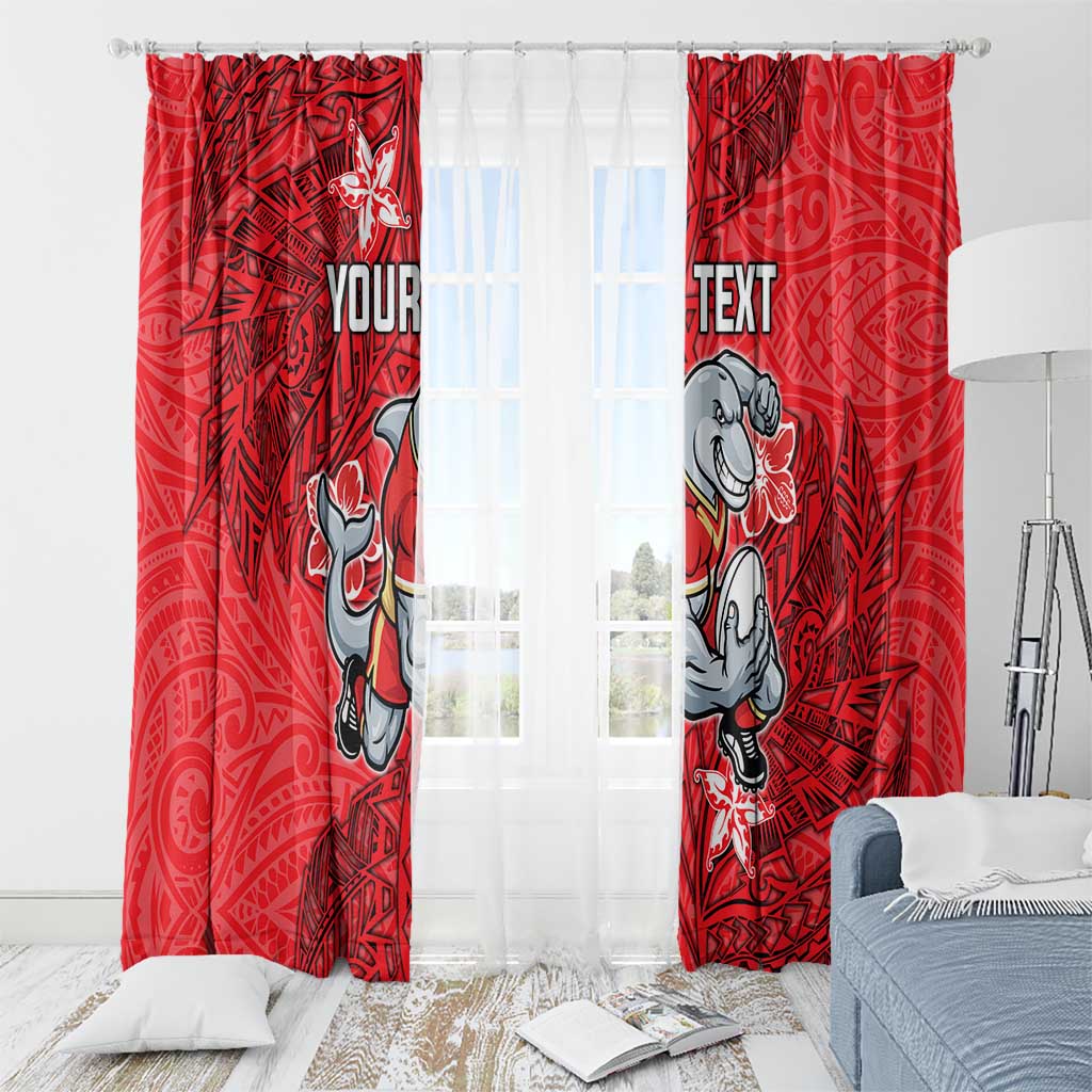 Personalised Dolphins Window Curtain Polynesian Tribal Pattern With Rugby Dolphin Mascot Art