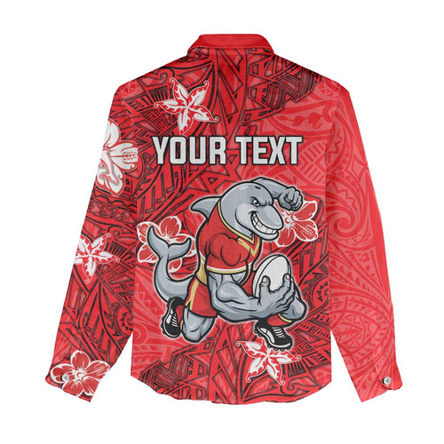 Personalised Dolphins Women Casual Shirt Polynesian Tribal Pattern With Rugby Dolphin Mascot Art