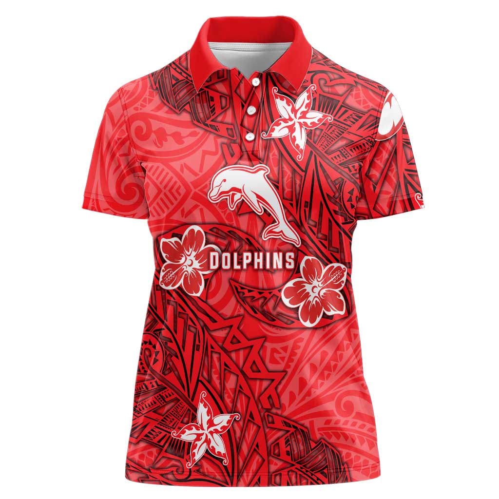 Personalised Dolphins Women Polo Shirt Polynesian Tribal Pattern With Rugby Dolphin Mascot Art
