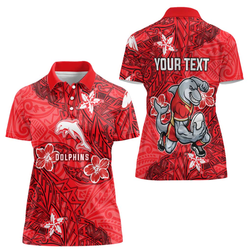 Personalised Dolphins Women Polo Shirt Polynesian Tribal Pattern With Rugby Dolphin Mascot Art