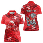 Personalised Dolphins Women Polo Shirt Polynesian Tribal Pattern With Rugby Dolphin Mascot Art