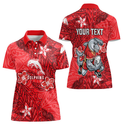 Personalised Dolphins Women Polo Shirt Polynesian Tribal Pattern With Rugby Dolphin Mascot Art