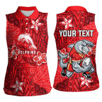 Personalised Dolphins Women Sleeveless Polo Shirt Polynesian Tribal Pattern With Rugby Dolphin Mascot Art
