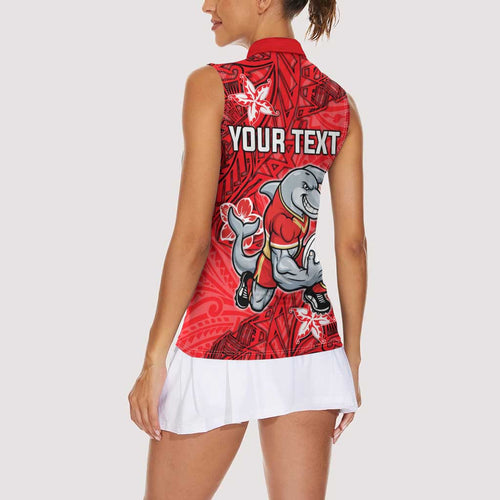 Personalised Dolphins Women Sleeveless Polo Shirt Polynesian Tribal Pattern With Rugby Dolphin Mascot Art
