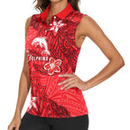 Personalised Dolphins Women Sleeveless Polo Shirt Polynesian Tribal Pattern With Rugby Dolphin Mascot Art