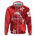 Personalised Dolphins Zip Hoodie Polynesian Tribal Pattern With Rugby Dolphin Mascot Art