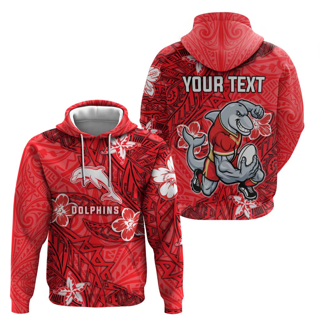 Personalised Dolphins Zip Hoodie Polynesian Tribal Pattern With Rugby Dolphin Mascot Art