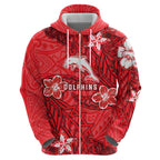 Personalised Dolphins Zip Hoodie Polynesian Tribal Pattern With Rugby Dolphin Mascot Art