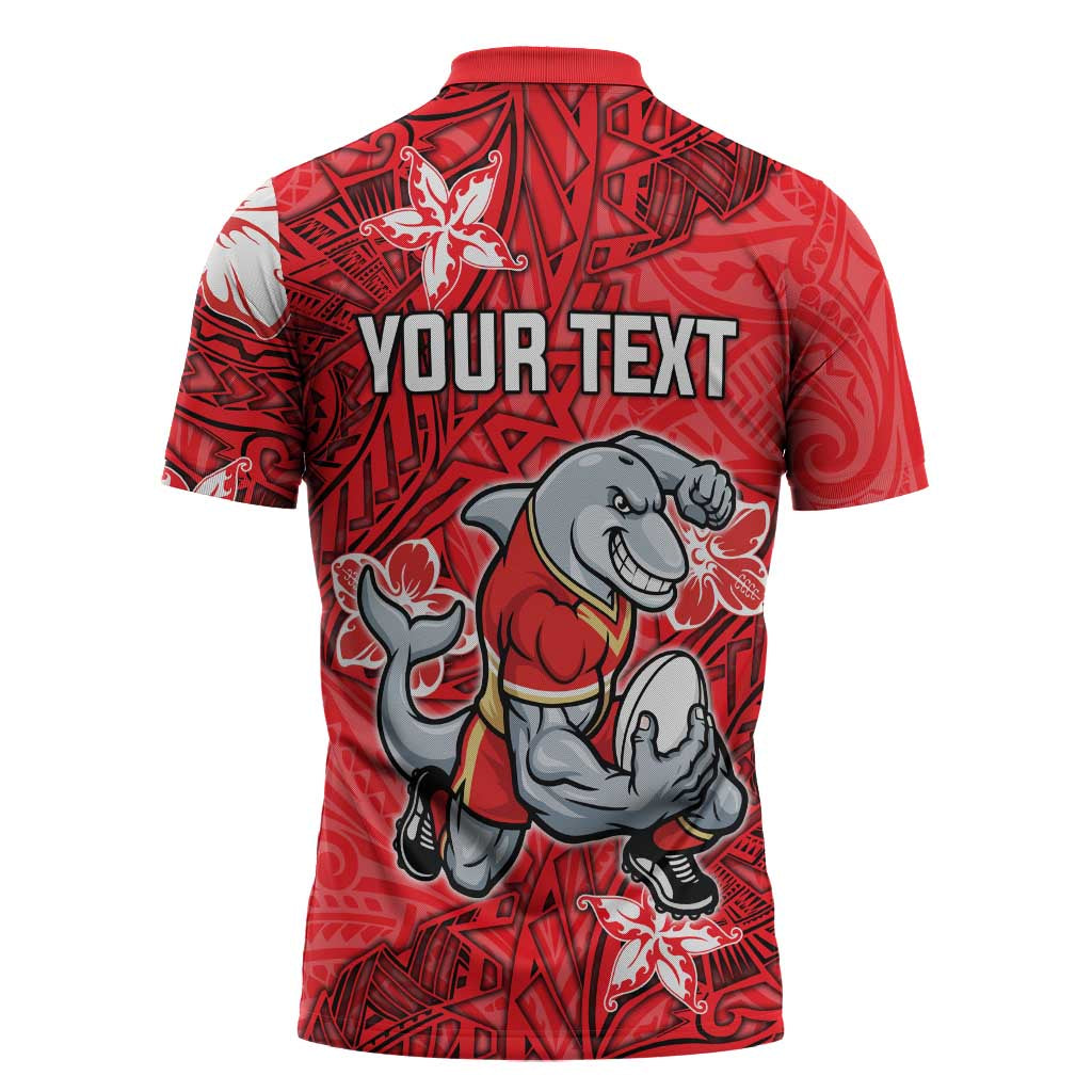 Personalised Dolphins Zipper Polo Shirt Polynesian Tribal Pattern With Rugby Dolphin Mascot Art
