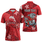 Personalised Dolphins Zipper Polo Shirt Polynesian Tribal Pattern With Rugby Dolphin Mascot Art