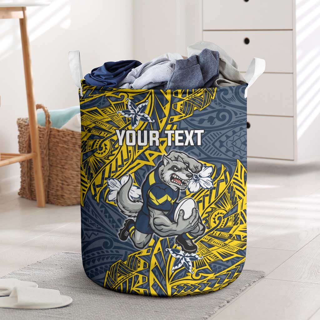 Personalised North Queensland Cowboys Laundry Basket Polynesian Tribal Pattern With Rugby Bull Mascot Art